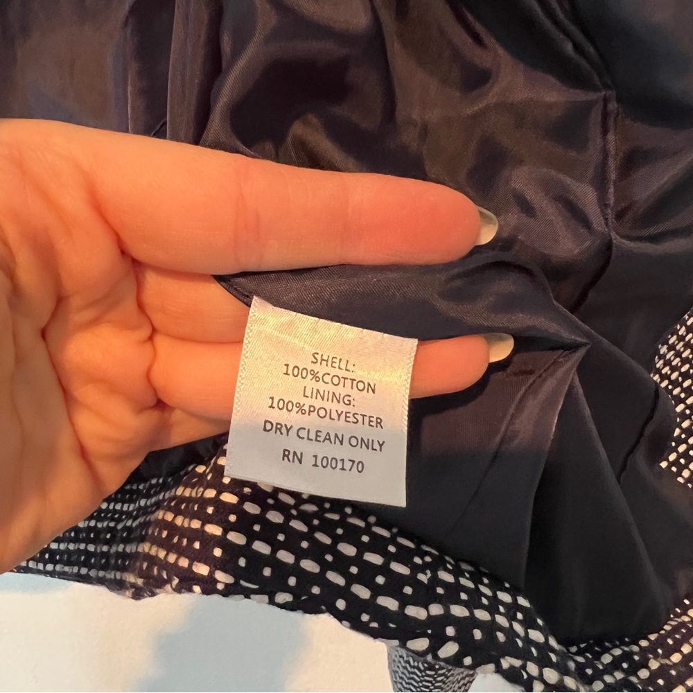 Cynthia Rowley Navy and White Tweed Cropped Blazer Open Front Size Medium - Picture 5 of 7